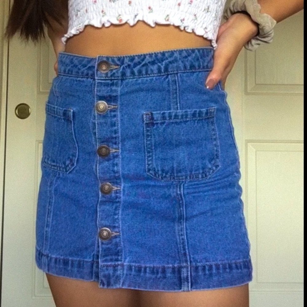 button up denim skirt